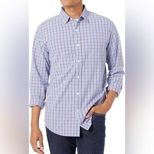 Amazon Essentials Blue and Red Plaid Casual Button-Down Shirt. Size Large